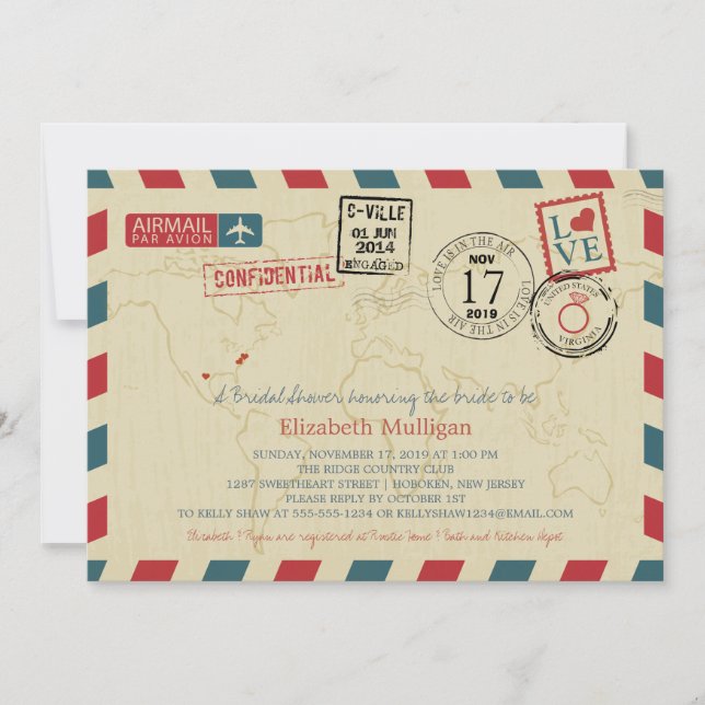World Traveler Airmail | Bridal Shower Invitation (Front)
