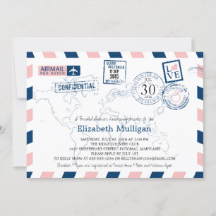 World Traveler Airmail Bridal Shower Invitation