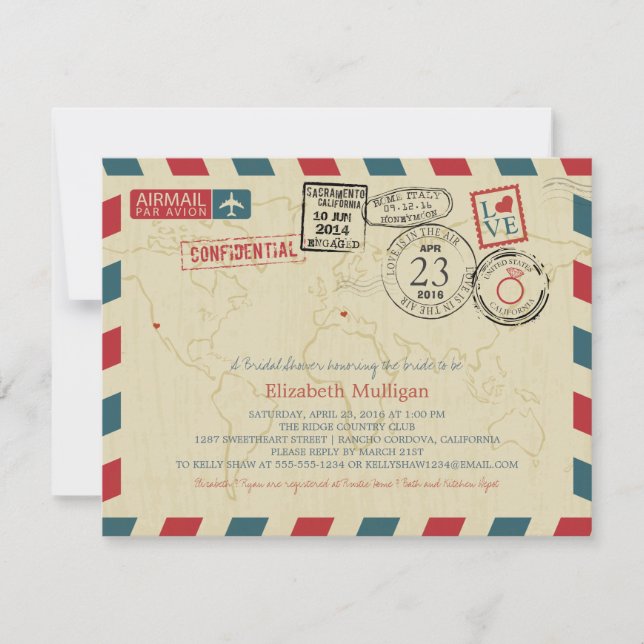 World Traveler Airmail | California Bridal Shower Invitation (Front)