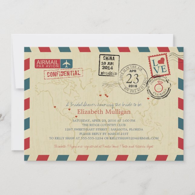World Traveler Airmail | FLORIDA Bridal Shower Invitation (Front)