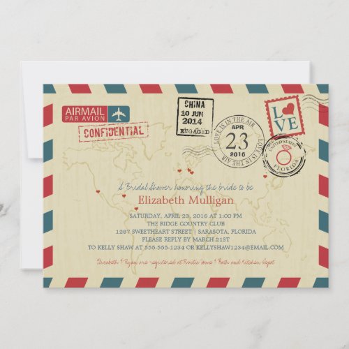 World Traveler Airmail  FLORIDA Bridal Shower Invitation