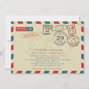 World Traveler Airmail Tennessee Bridal Shower Invitation