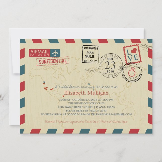 World Traveler Airmail | TEXAS Bridal Shower Invitation (Front)