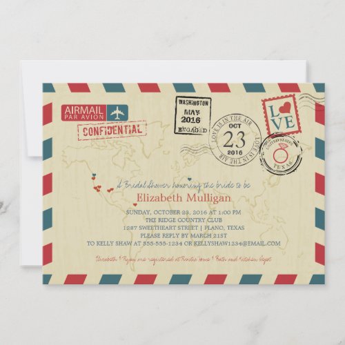 World Traveler Airmail  TEXAS Bridal Shower Invitation