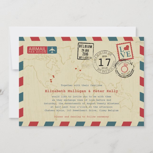 World Traveler Airmail | Wedding Invitation (Front)