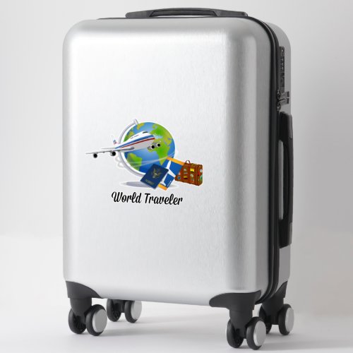 World traveler airplane suitcase passport st sticker