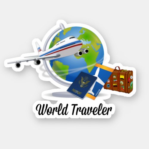 World traveler airplane suitcase passport sticker