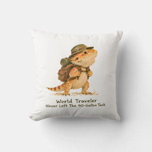 World Traveler Bearded Dragon Art Throw Pillow