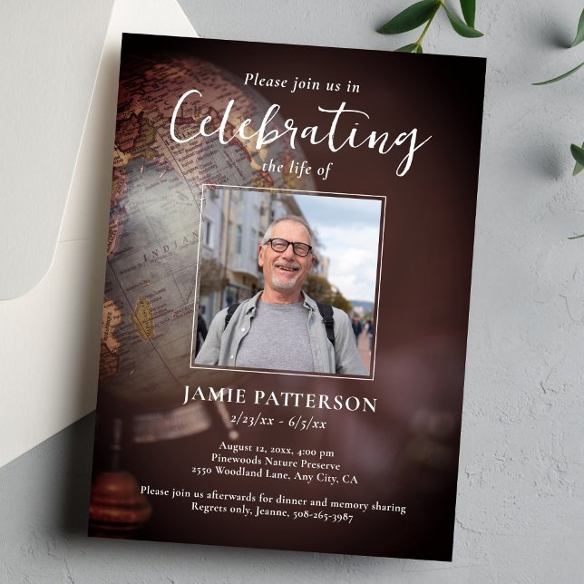 World Traveler Celebration of Life, Funeral Photo Invitation (Creator Uploaded)