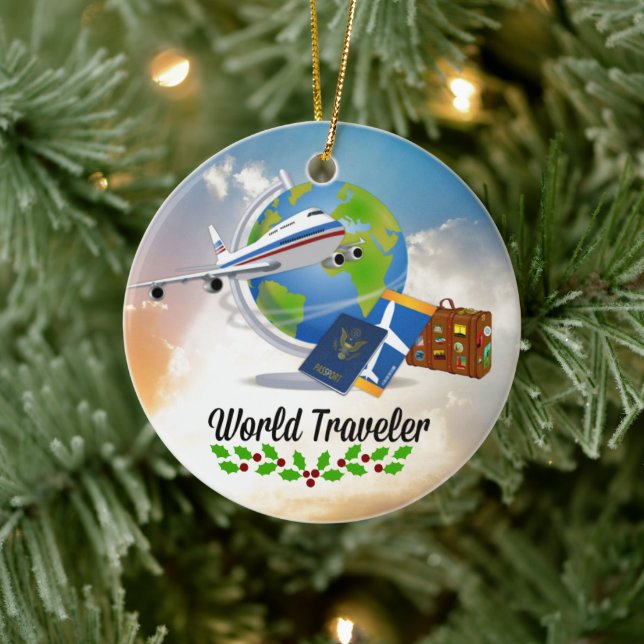 World Traveler Christmas Ceramic Ornament (Tree)