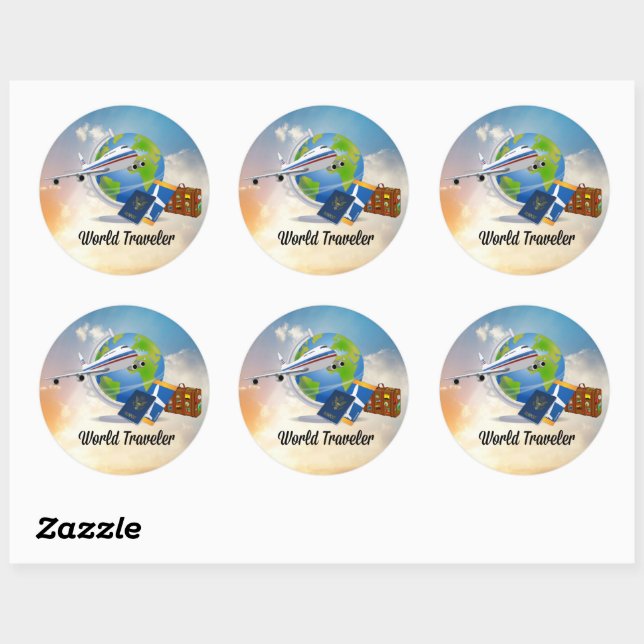 World Traveler, Design 2, Classic Round Sticker (Sheet)