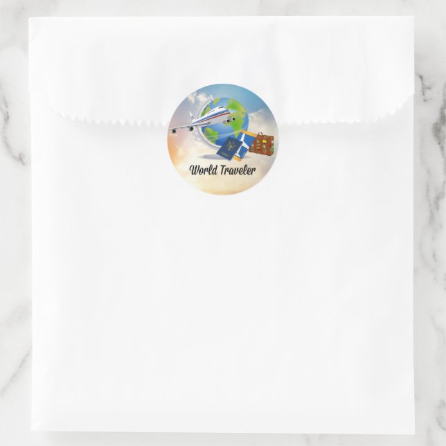 World Traveler, Design 2 Classic Round Sticker (Bag)