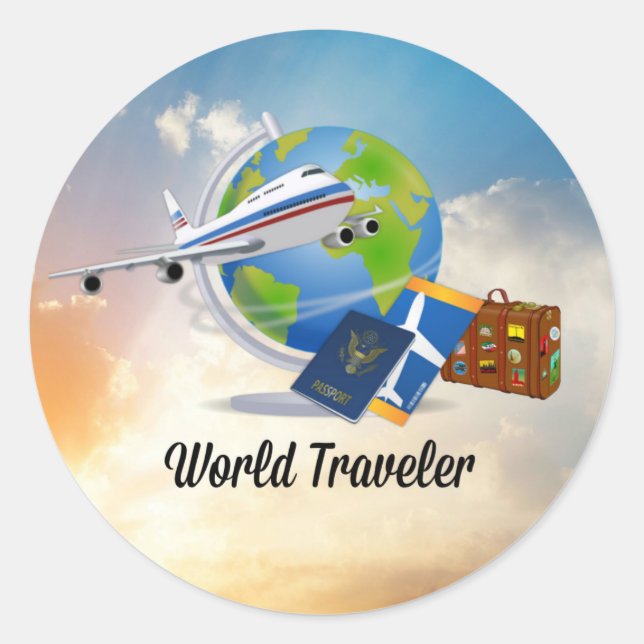 World Traveler, Design 2 Classic Round Sticker (Front)