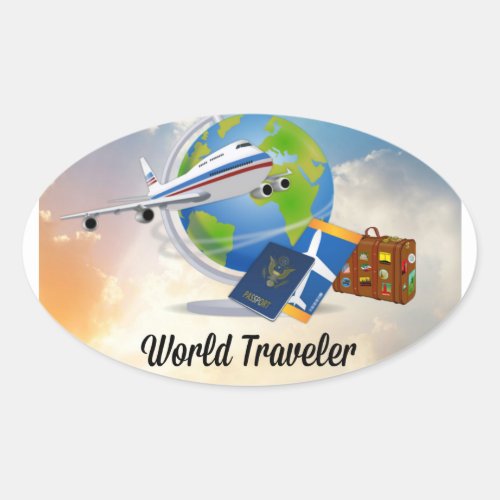 World Traveler Design 2 Oval Sticker