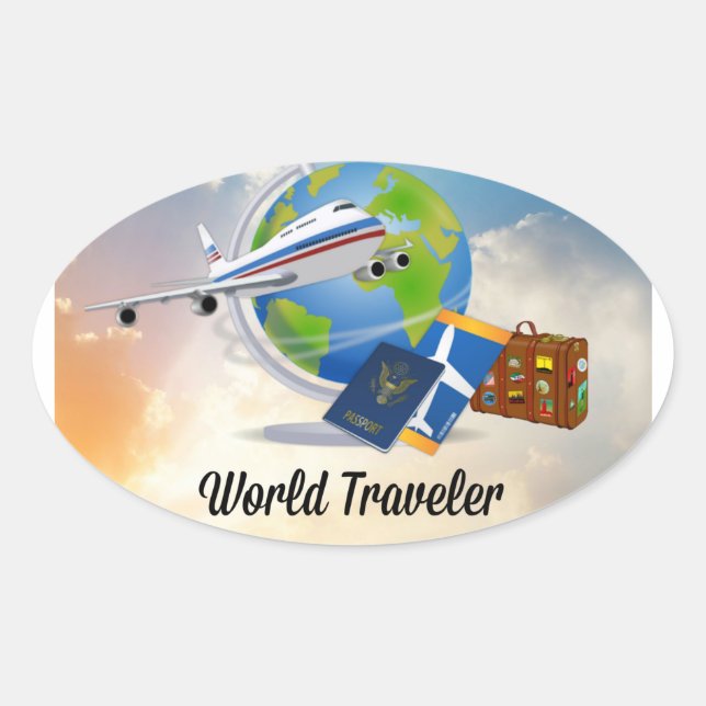 World Traveler, Design 2 Oval Sticker (Front)