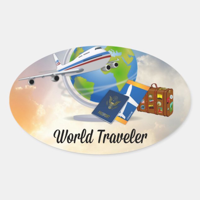 World Traveler, Design 2 Oval Sticker (Front)