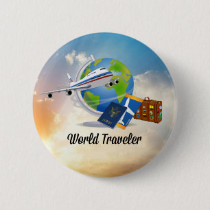 World Traveler, Design 2 Pinback Button