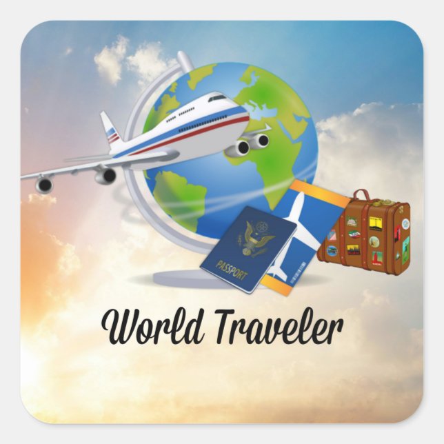 World Traveler, Design 2 Square Sticker (Front)