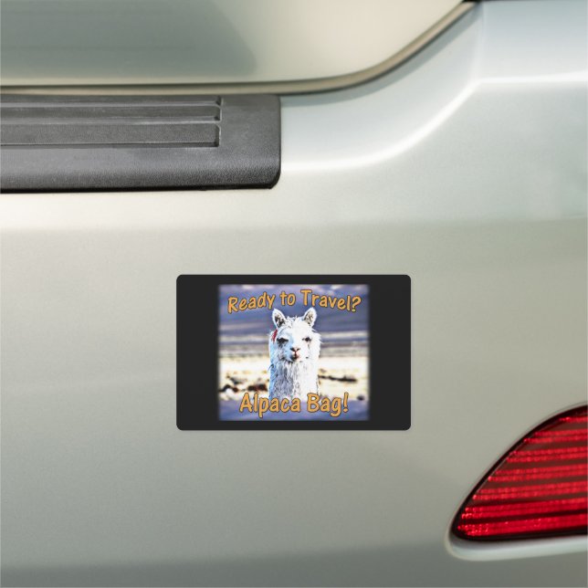 World Traveler - Funny Alpaca Bag Car Magnet (In Situ)