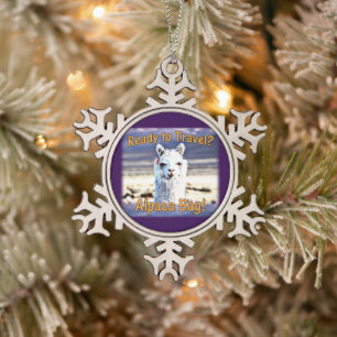 World Traveler - Funny Alpaca Bag Snowflake Pewter Christmas Ornament