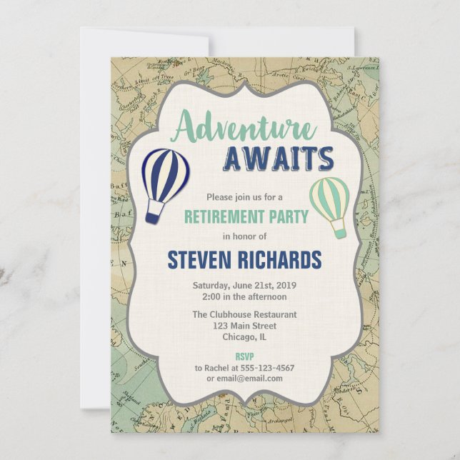 World traveler map adventure awaits retirement invitation (Front)