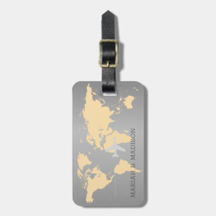 World Traveler map Gold Brush metal Monogrammed Luggage Tag