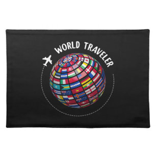 World Traveler Map, World Flags Traveler, Countrie Cloth Placemat