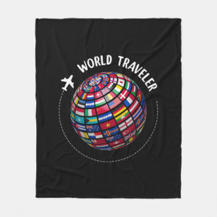 World Traveler Map, World Flags Traveler, Countrie Fleece Blanket