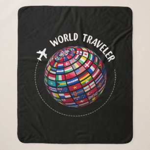 World Traveler Map, World Flags Traveler, Countrie Sherpa Blanket