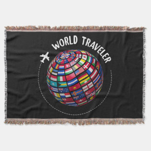 World Traveler Map, World Flags Traveler, Countrie Throw Blanket