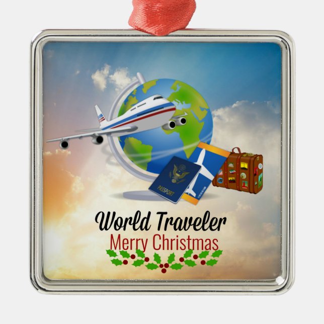 World Traveler, Merry Christmas, Metal Ornament (Front)