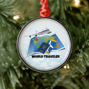 World Traveler Metal Ornament