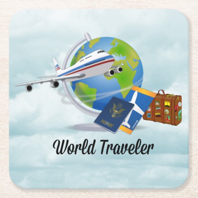 World Traveler, packed and ready to go, Square Paper Coaster (Front)