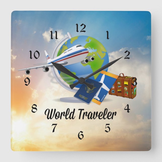 World Traveler, Packed and Ready to Go Square Wall Clock (Front)