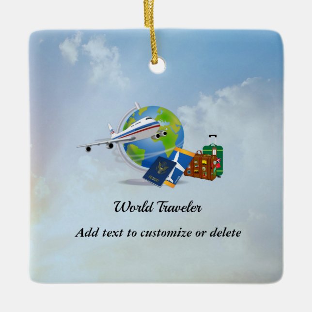 World Traveler, packed and ready to go, Template Ceramic Ornament (Front)