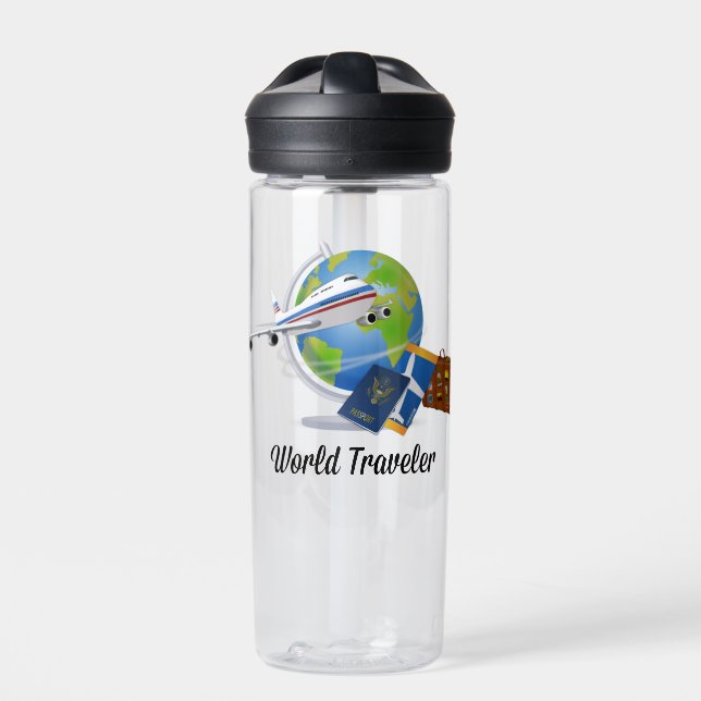 World Traveler, packed and ready to go, Water Bottle (Front)