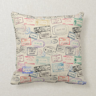 World Traveler Passport Stamp Pattern Throw Pillow