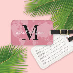World Traveler Pink Map Custom Monogram Name Luggage Tag<br><div class="desc">Travel the world in style! This modern luggage tag features a muted rose pink map of the world background with black and white custom monogram that can be personalized with your first or last name and initial letter.</div>