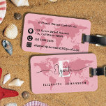 World Traveler Pink Map Modern Girly Monogram Name Luggage Tag<br><div class="desc">Jet-set in style with our World Traveler Pink Map Modern Girly Monogram Name Luggage Tag! Add a personalized touch to your luggage with this chic and feminine accessory featuring a charming pink world map design on a soft pale pink background. Customize the front of the tag with your monogram in...</div>