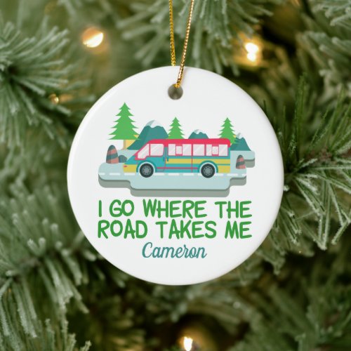 World Traveler RV Camper Road Trip Cute Custom Ceramic Ornament