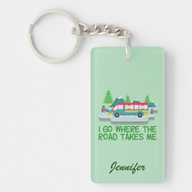 World Traveler RV Camper Road Trip Vacation Custom Keychain (Front)