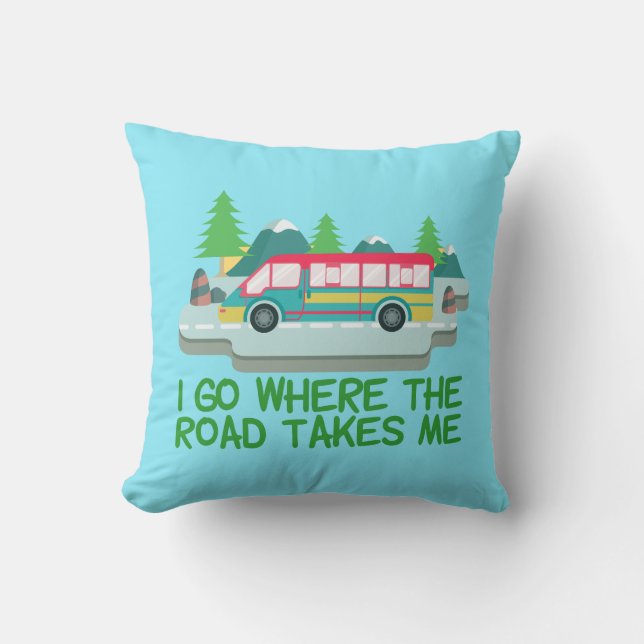 World Traveler RV Camper Road Trip Vacation Throw Pillow (Front)