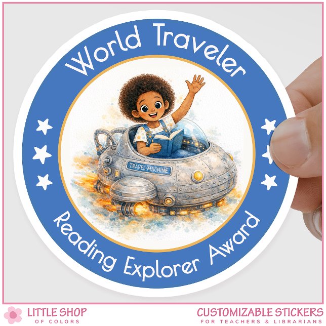 World Traveler Teacher Reading Explorer Award Classic Round Sticker (Creator Uploaded)