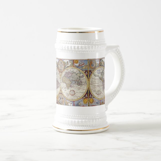 World Traveler Vintage Map Beer Stein (Front Right)