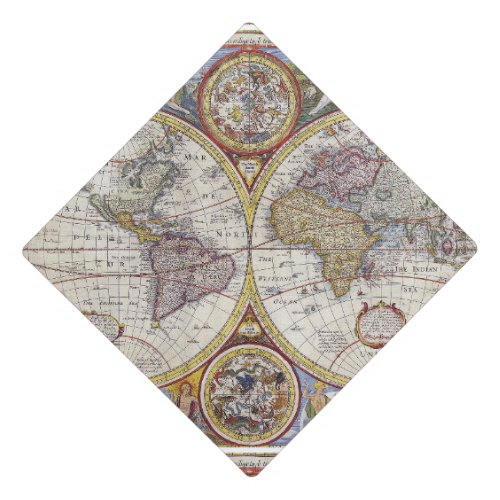 World Traveler Vintage Map Graduation Cap Topper