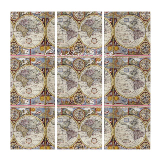 World Traveler Vintage Map Thunder_Cove Triptych (Front)