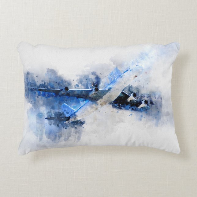 World traveler watercolor airplane travel plane accent pillow (Front)