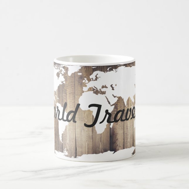 World Traveler White World Map Rustic Wood Coffee Mug (Center)