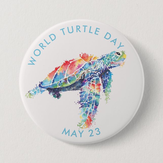 World Turtle Day, watercolor sea turtle Button (Front)