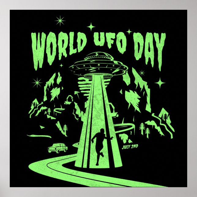 World UFO Day, flying saucer Poster (Front)